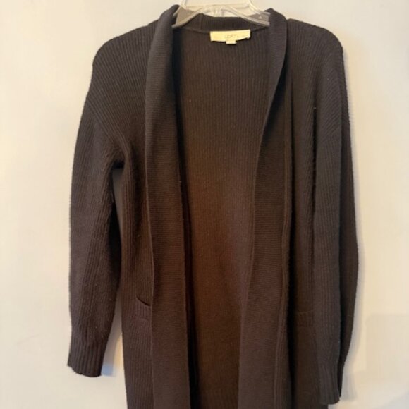 Ann Taylor Open Knit Cardigan Sweater with Casual Pockets -Black -Size XS Petite - Picture 1 of 4